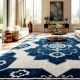 Handcrafted Blue Traditional Pattern Living Room Rug